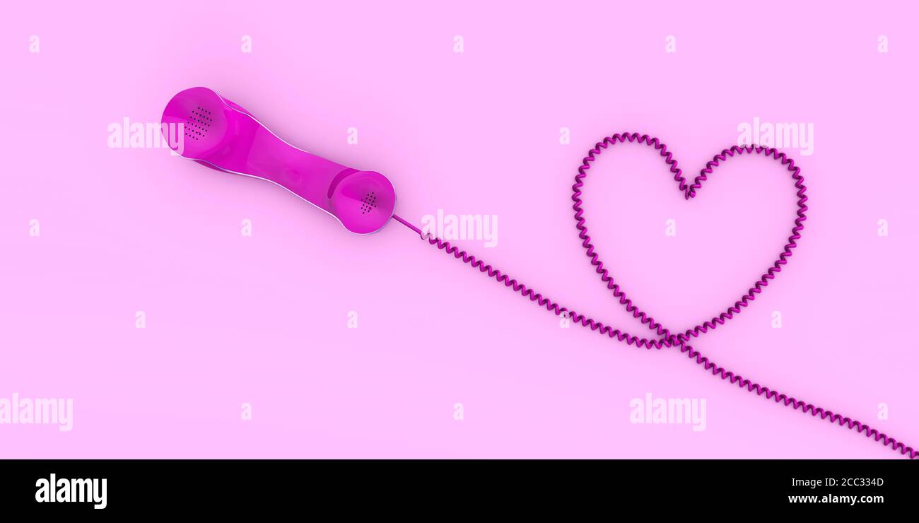 Telefono fisso ricevitore Contatti concetto in Love 3d rendering isolato design Foto Stock