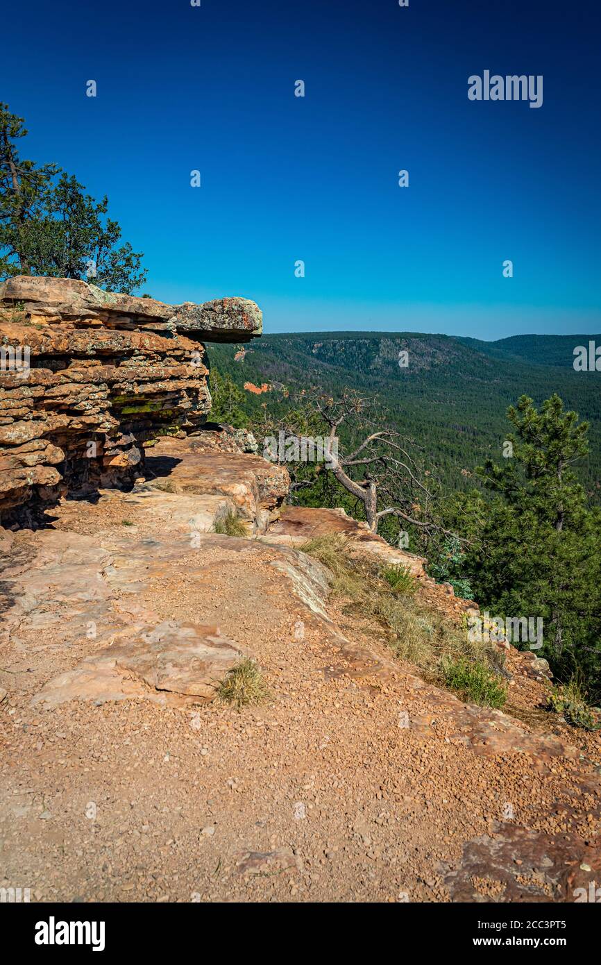 Una vista dal Mogollon Rim che forma il bordo meridionale del Colorado Plateau nel nord dell'Arizona. Foto Stock