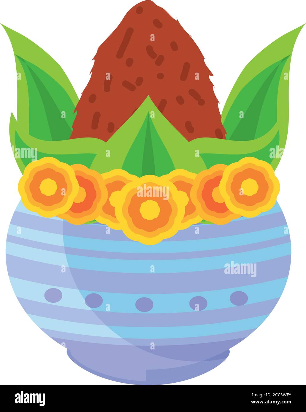 kalash con cocco e foglio di mango illustrazione vettoriale desing Illustrazione Vettoriale