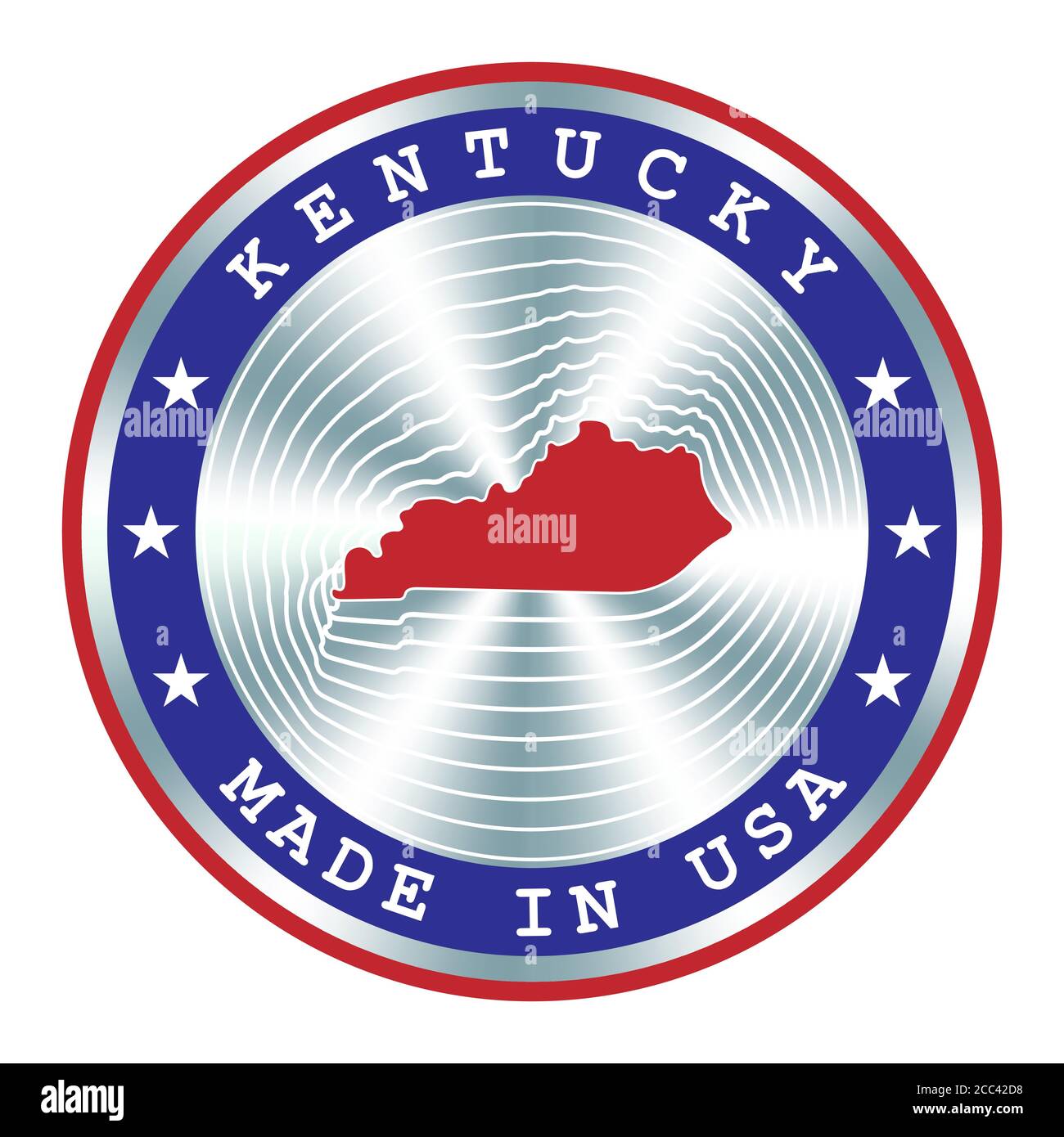 Made in Kentucky locale produzione segno, adesivo, sigillo, timbro. Segno rotondo di ologramma per il disegno dell'etichetta e il marketing nazionale degli Stati Uniti Illustrazione Vettoriale