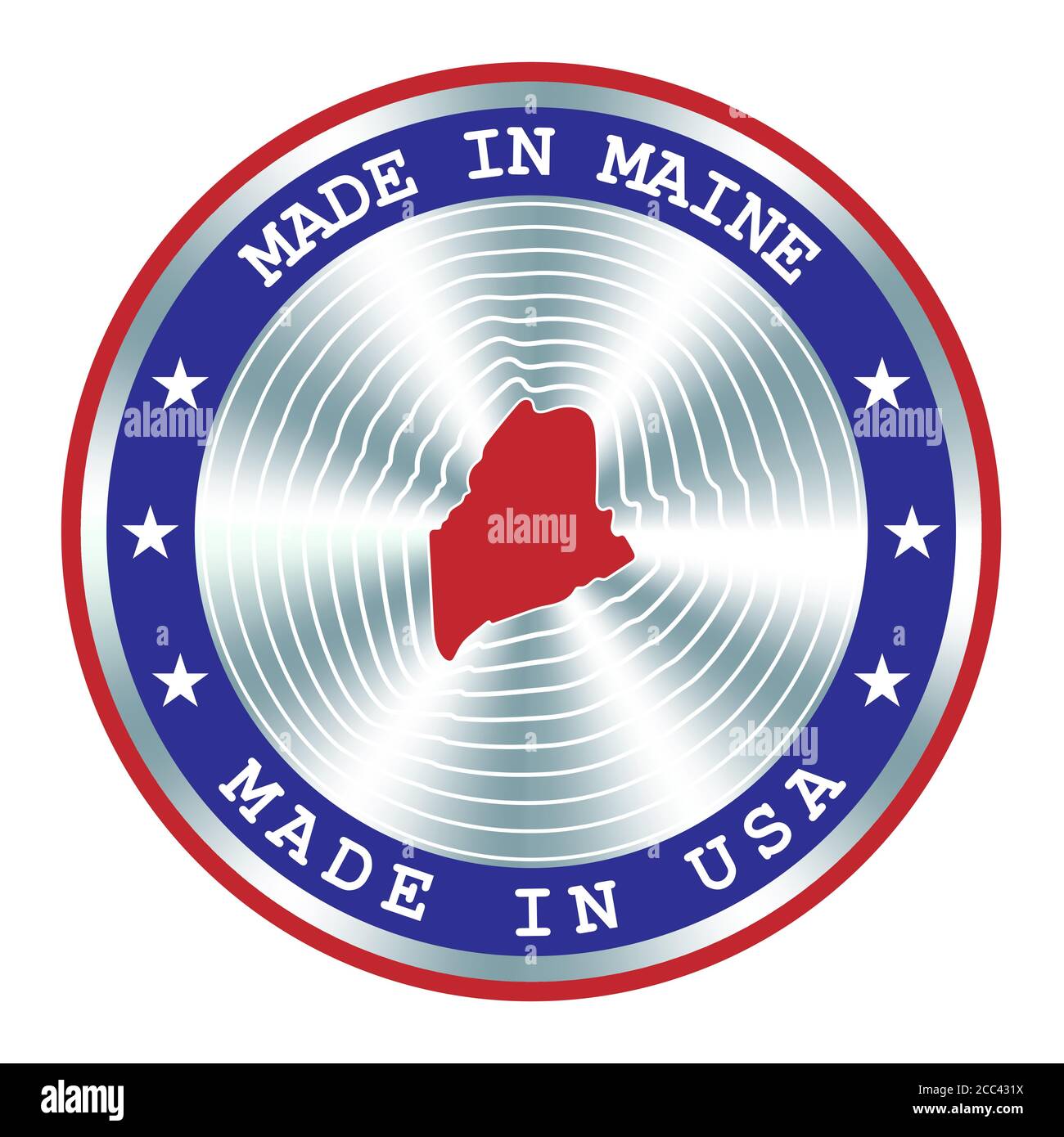 Made in Maine locale produzione segno, adesivo, sigillo, timbro. Segno rotondo di ologramma per il disegno dell'etichetta e il marketing nazionale degli Stati Uniti Illustrazione Vettoriale