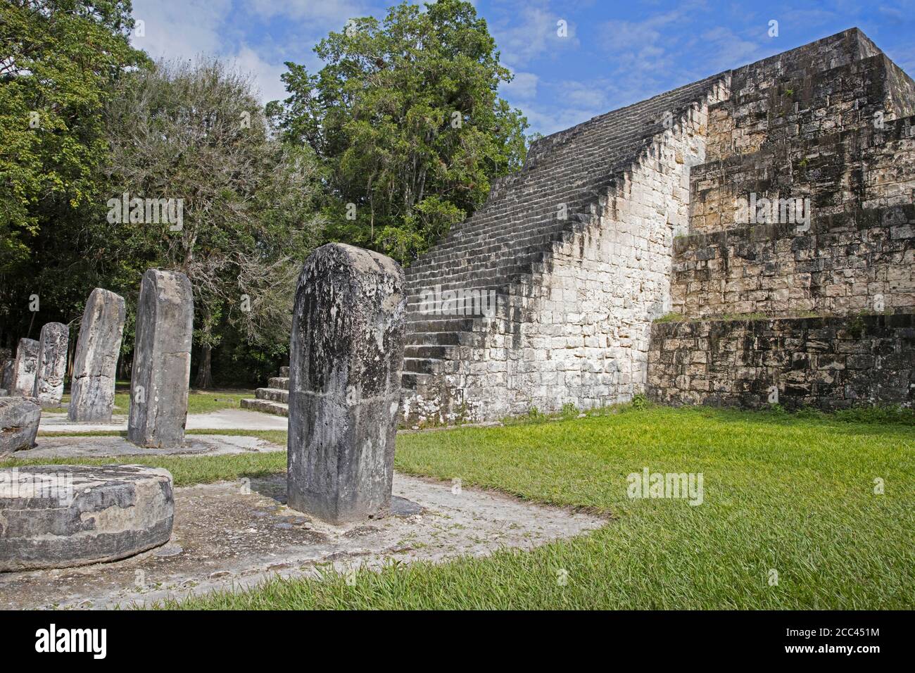 Antiche rovine di Tikal / Yax Mutal, antica città maya vicino alla città Flores, Petén Dipartimento, Guatemala, America Centrale Foto Stock