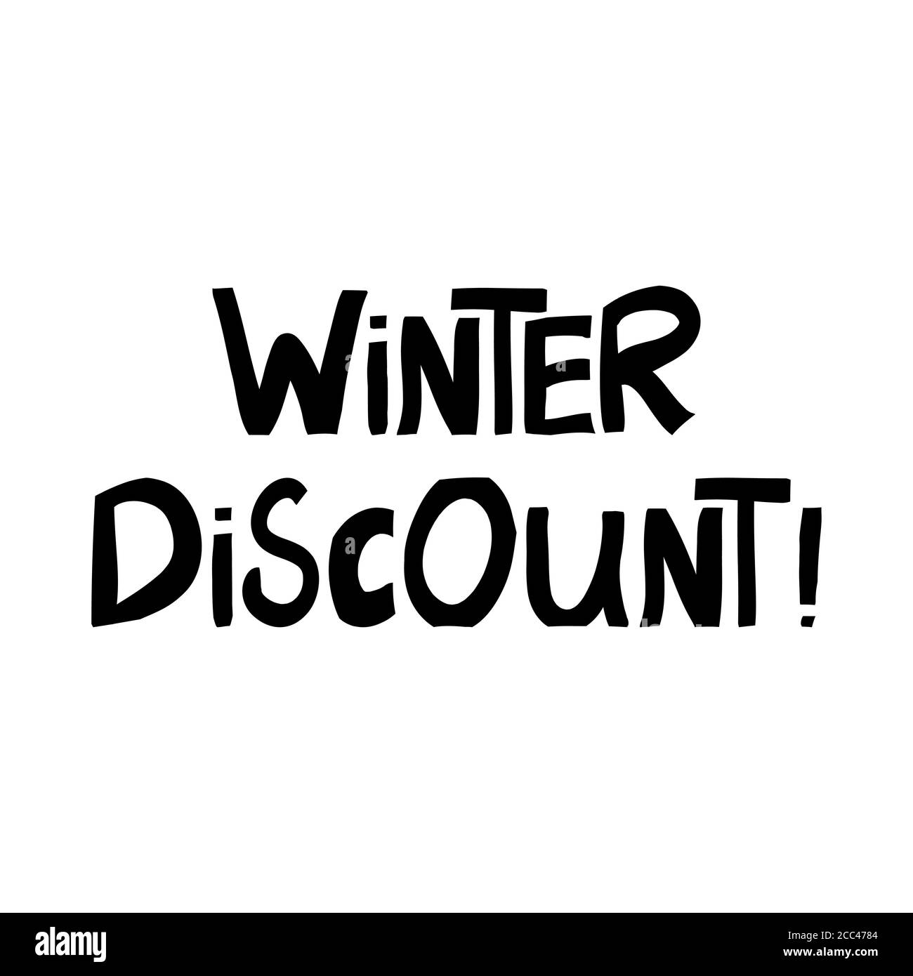 Sconto invernale. Graziose scritte disegnate a mano in moderno stile scandinavo. Isolato su sfondo bianco. Illustrazione di stock vettoriale. Illustrazione Vettoriale
