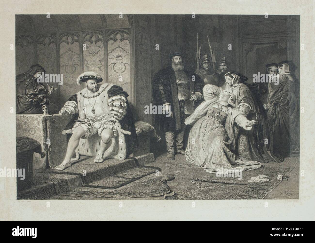 Re Enrico VIII d'Inghilterra annuncia la condanna a morte (1536) per Anna Boleyn, sua seconda moglie e madre della futura regina Elisabetta i d'Inghilterra. Foto Stock