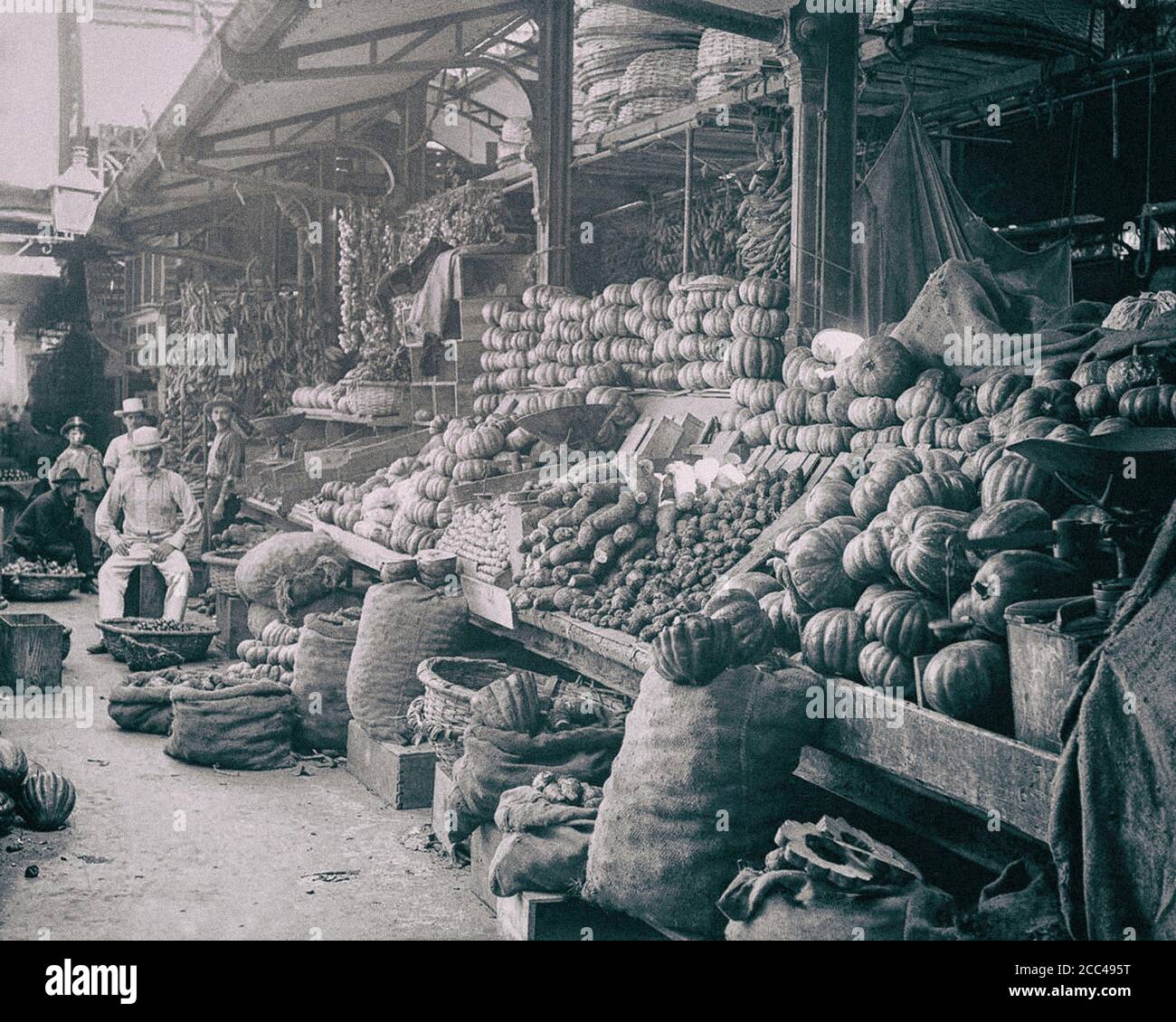 L'Avana Vecchia. Bancarelle di verdure in Mercado Tocon. Cuba. 1904 Foto Stock
