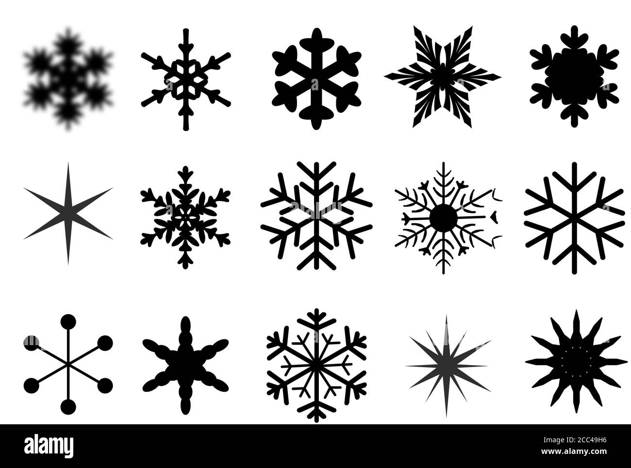 Illustrazione di fiocchi di neve isolati su uno sfondo bianco Foto Stock