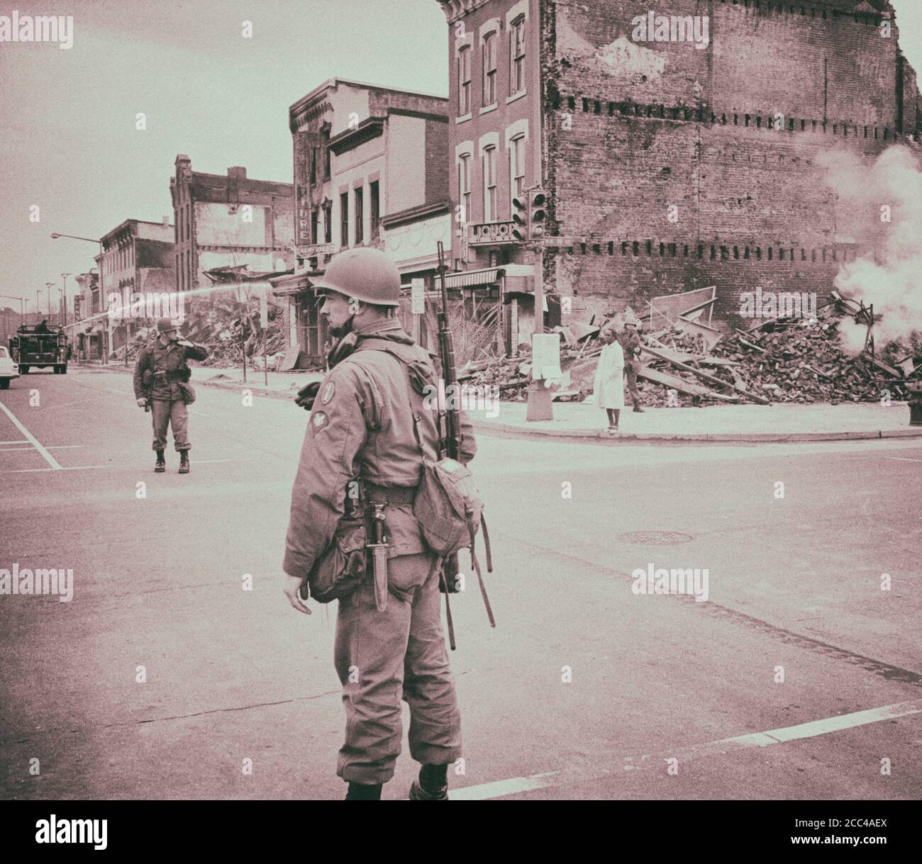 I disordini di Washington D.C. che seguirono l'assassinio di Martin Luther King, Jr. USA. Aprile 1968 Foto Stock