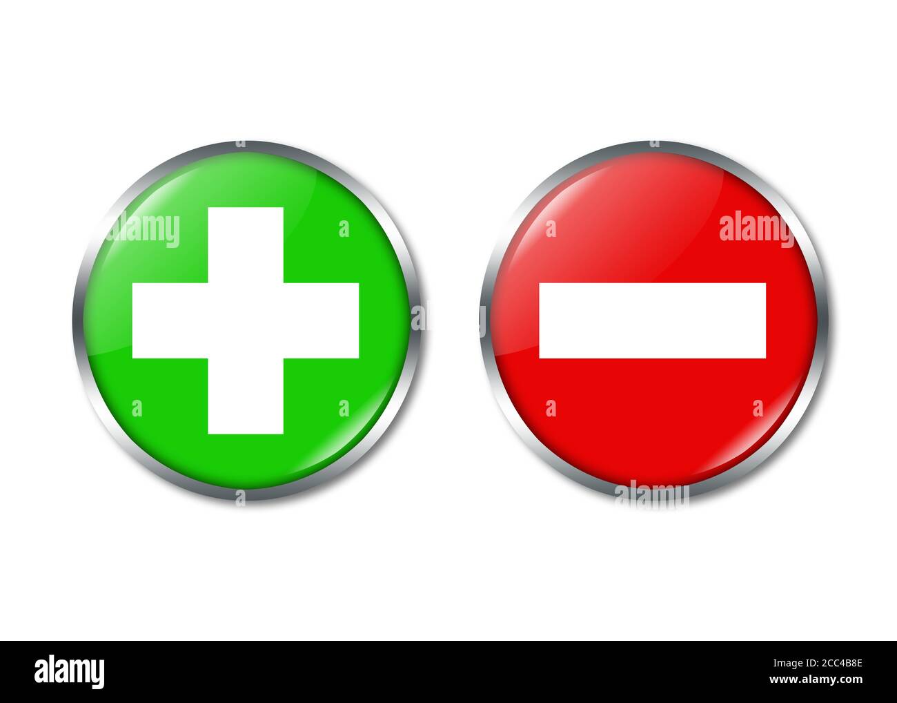 Illustrazione digitale isolata dei pulsanti dei segni positivo e negativo Foto Stock