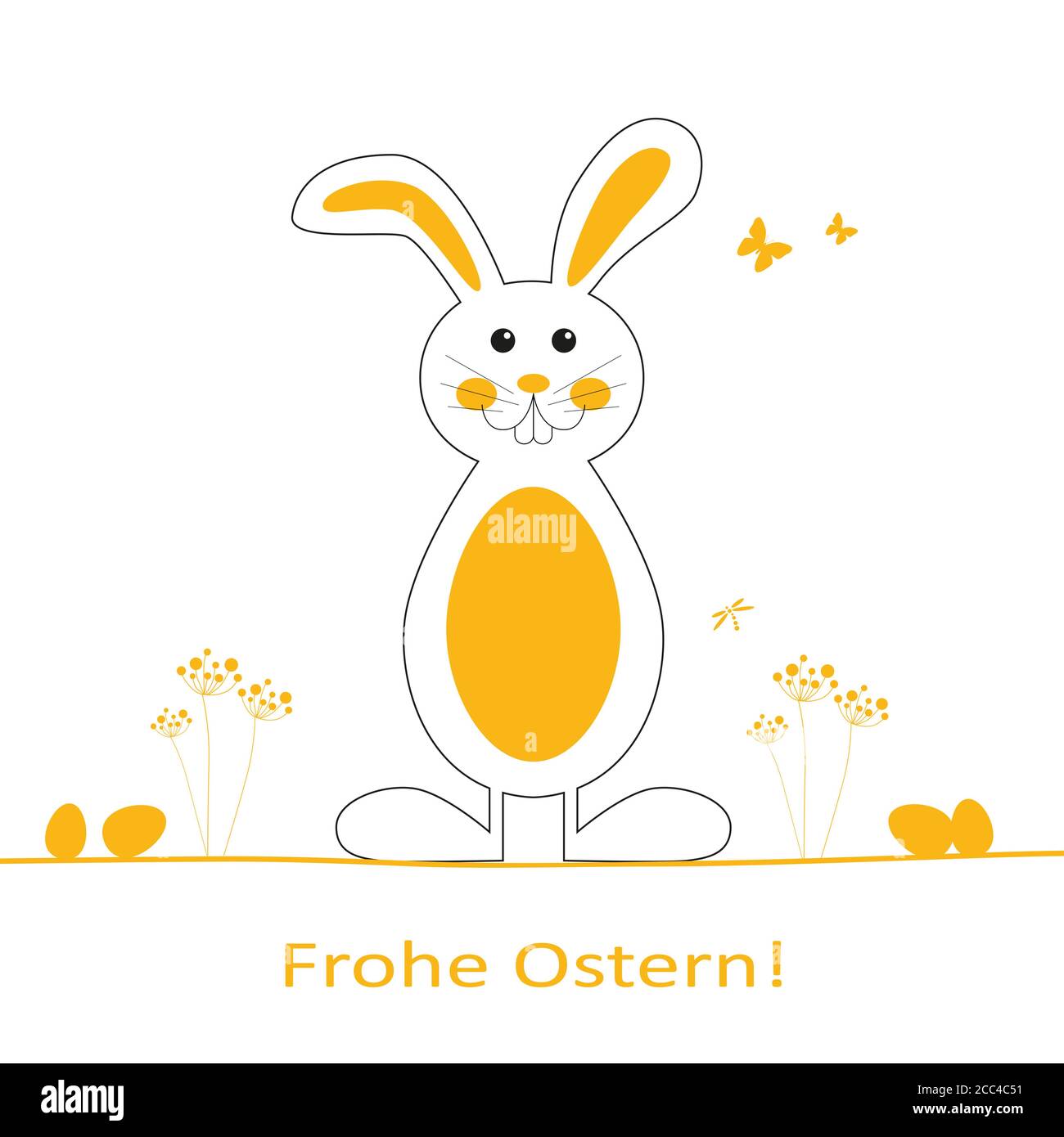 Cartolina con carino bunny carattere che desidera felice giorno di Pasqua In tedesco Foto Stock