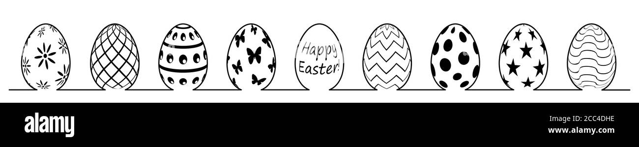 Illustrazione delle uova di Pasqua con disegno diverso su un bianco superficie Foto Stock