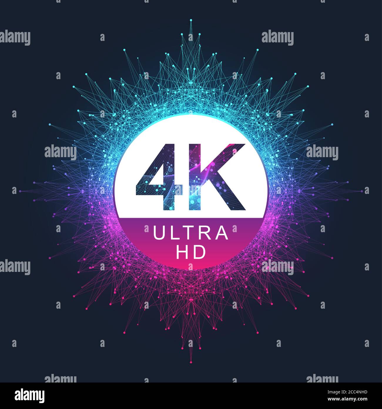 4K Ultra HD badge icona vettore. Abstract gradiente dello sfondo stile 4K UHD simbolo TV Illustrazione Vettoriale