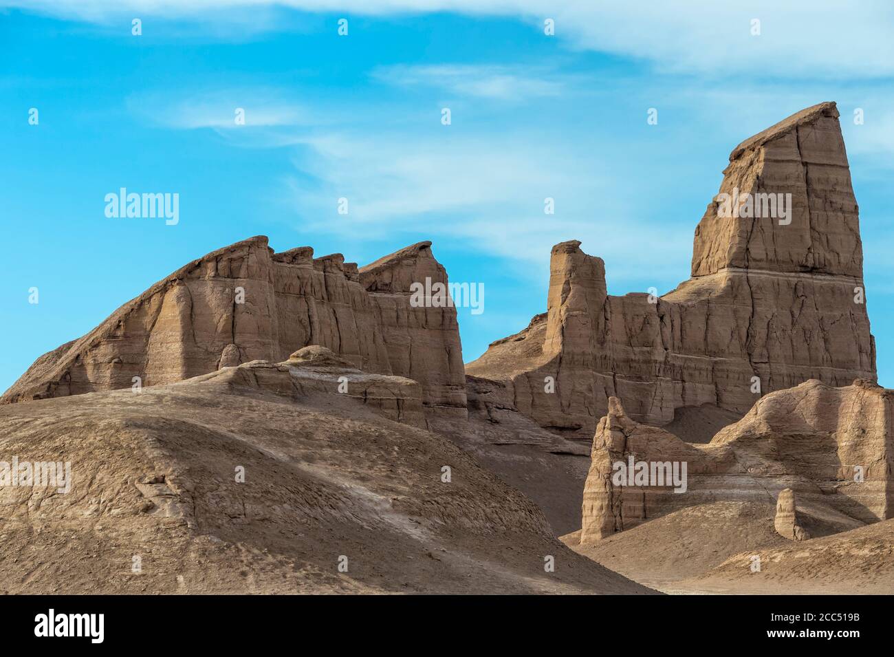 Dasht-e Lut o deserto Lut, formazioni rocciose chiamate Kalut, World Hottest Place, Kerman Province, Iran Foto Stock