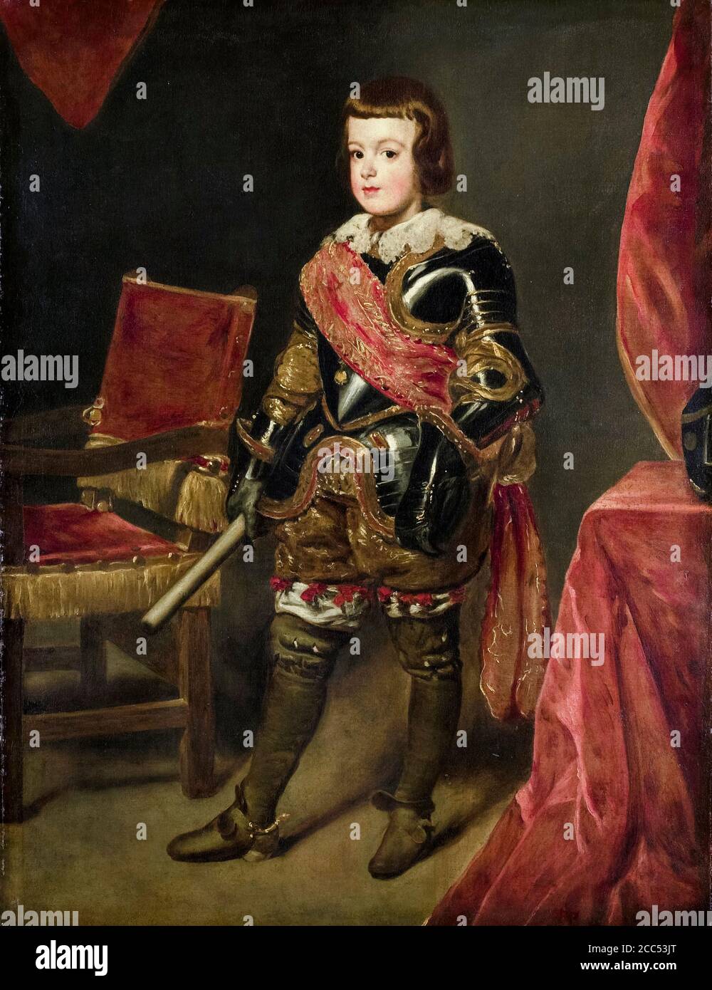 Balthasar Carlo, principe delle Asturie (1629-1646), figlio del re spagnolo Filippo IV come ragazzo vestito di armatura, ritratto di Juan Bautista Martínez del Maco, 1639-1645 Foto Stock