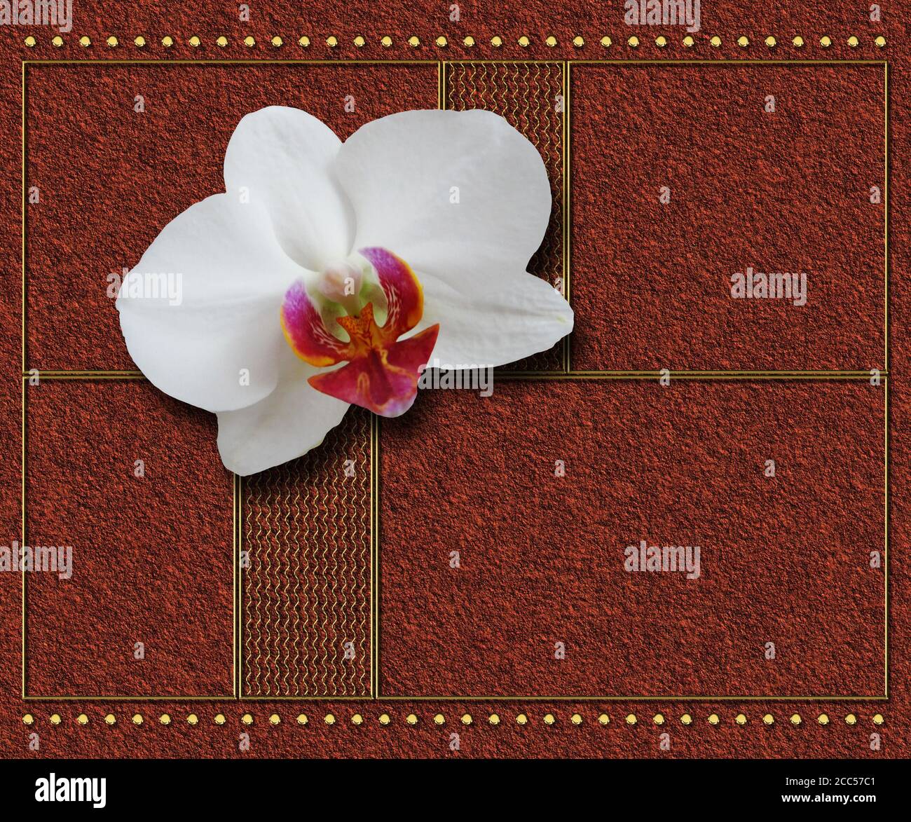 Modello di sfondo con texture 3D rendering con bella decorazione floreale e. elemento creativo metallico Foto Stock