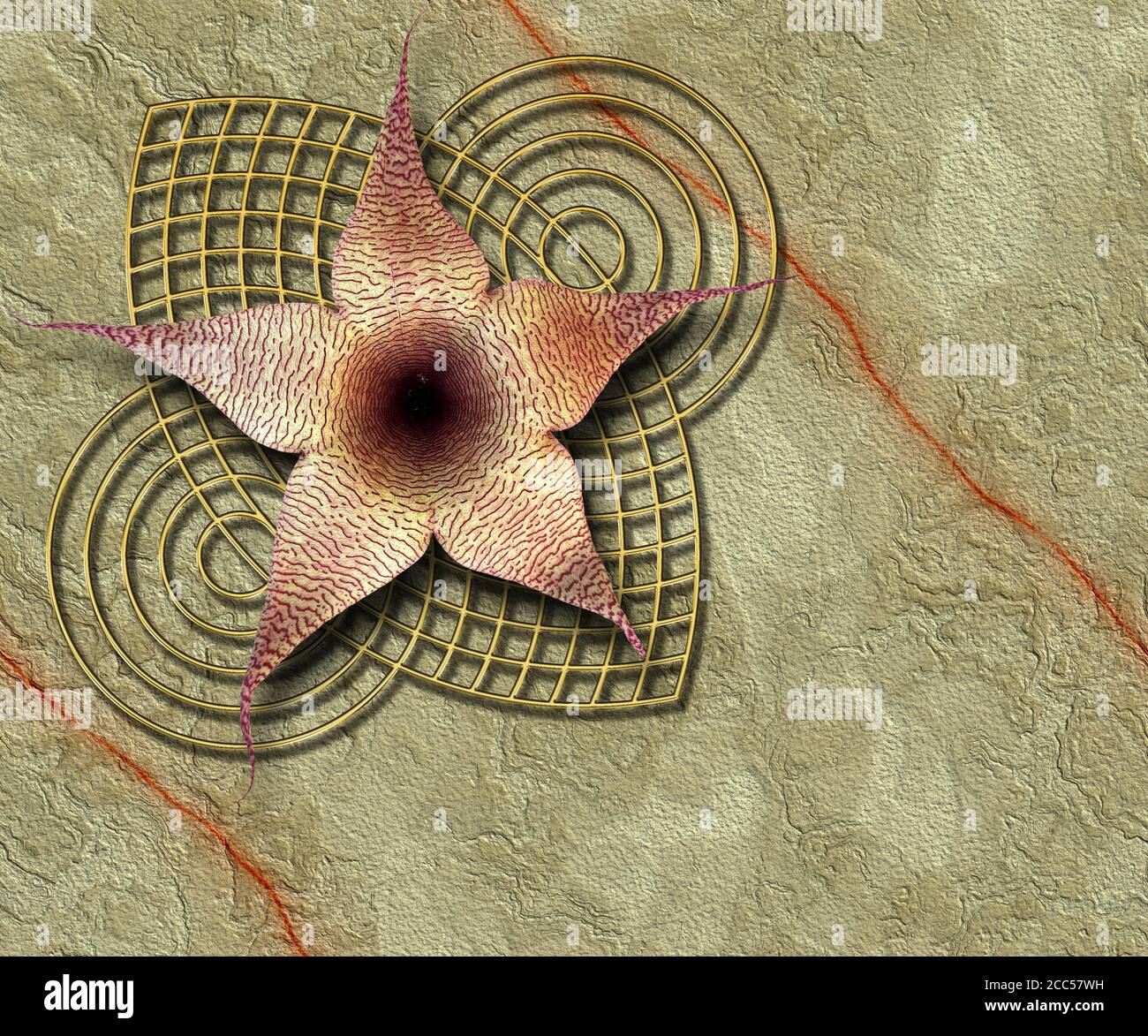 Modello di sfondo con texture 3D rendering con bella decorazione floreale e. elemento creativo metallico Foto Stock