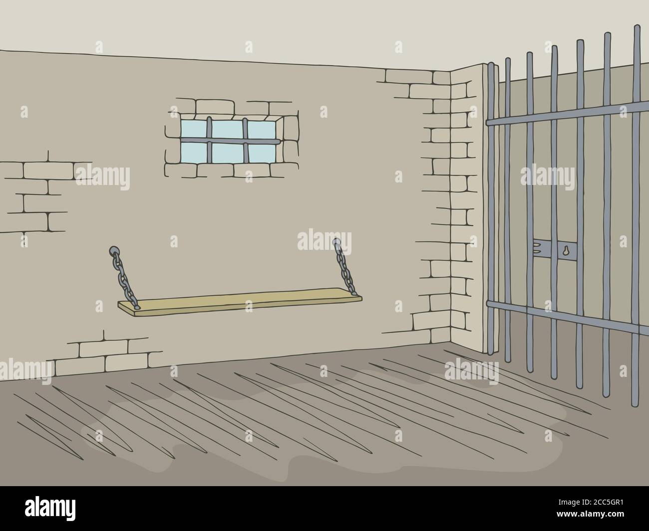 Immagine grafica a colori dell'interno della prigione della prigione Illustrazione Vettoriale