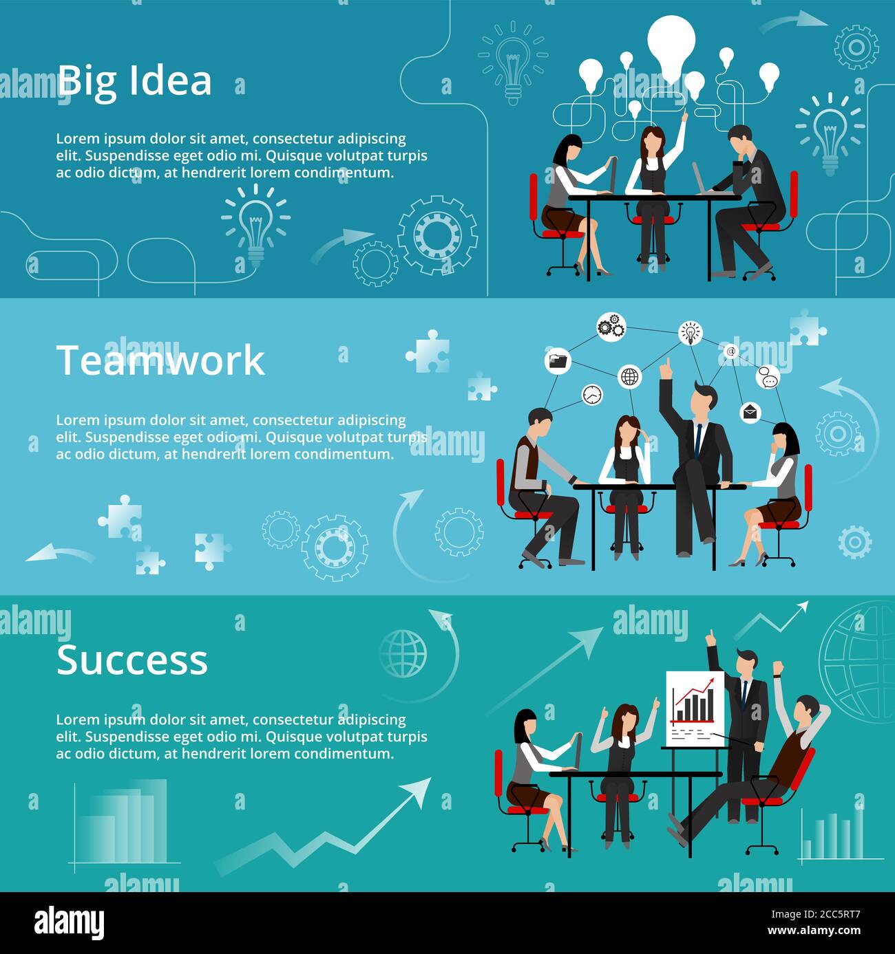 Illustrazione vettoriale del design piatto e sottile moderno, concetti di grande idea creativa, processo di lavoro di squadra e successo nel business, per grafica e web design Illustrazione Vettoriale