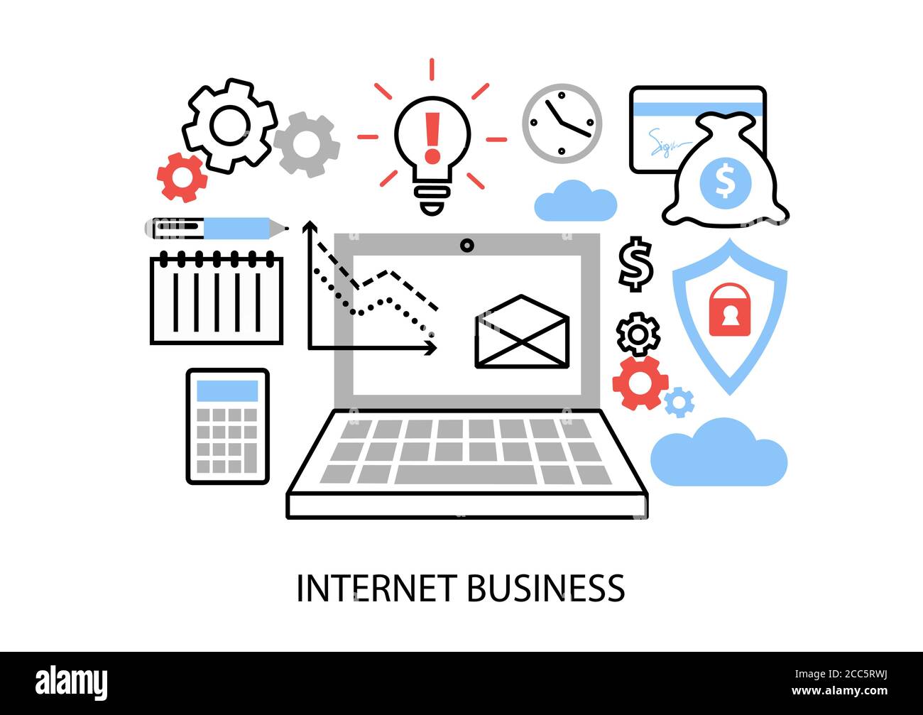 Moderno disegno piatto sottile illustrazione vettoriale, concetto infografico del commercio del Internet, pagamenti in linea e acquisti per disegno grafico e di fotoricettore Illustrazione Vettoriale