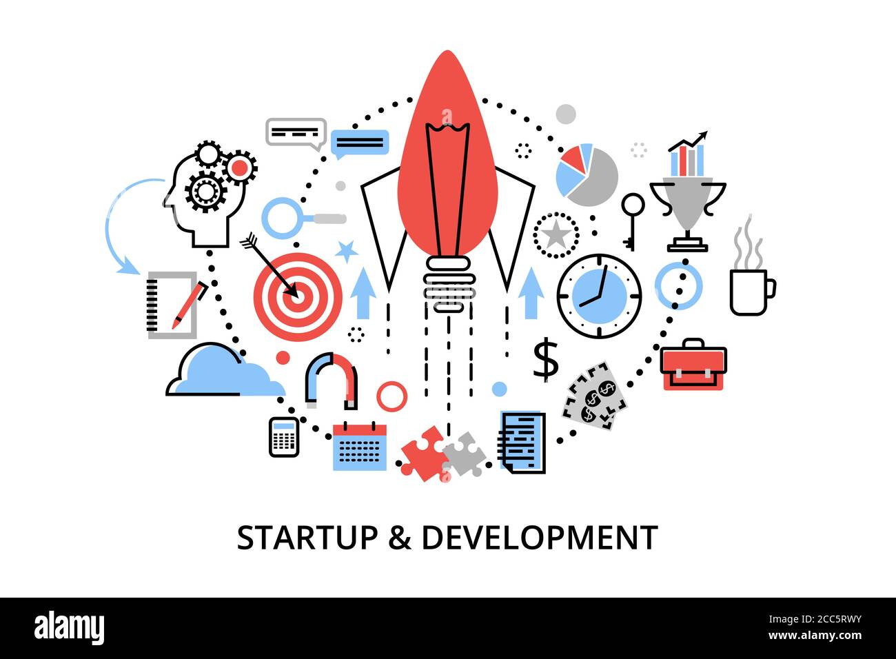 Illustrazione vettoriale di design piatto e sottile, concetti di progetto iniziale, strategia aziendale e sviluppo dell'innovazione, per desig grafico e web Illustrazione Vettoriale