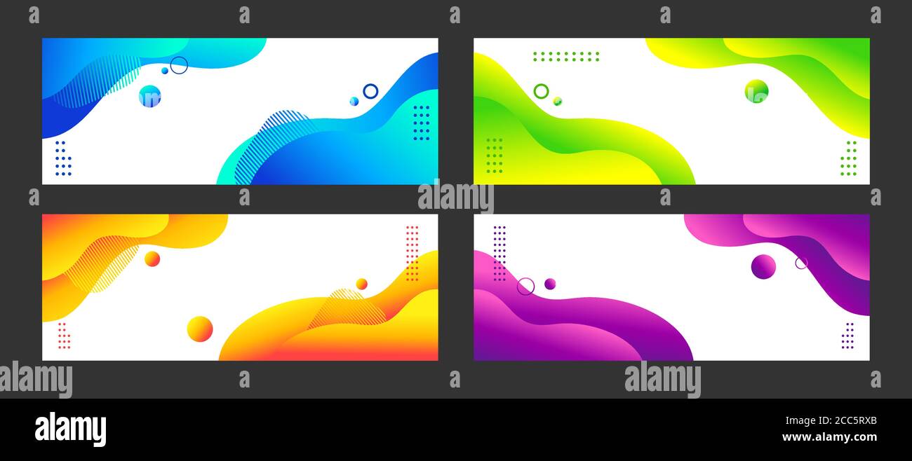 Sfondi vettoriali liquidi astratti. Set di banner sfumati colorati minimal per social media e siti Web Illustrazione Vettoriale