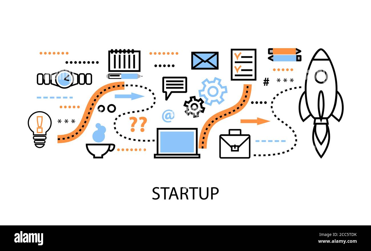 Illustrazione vettoriale di design piatto e sottile, concetti di progetto iniziale, strategia aziendale e sviluppo dell'innovazione, per desig grafico e web Illustrazione Vettoriale