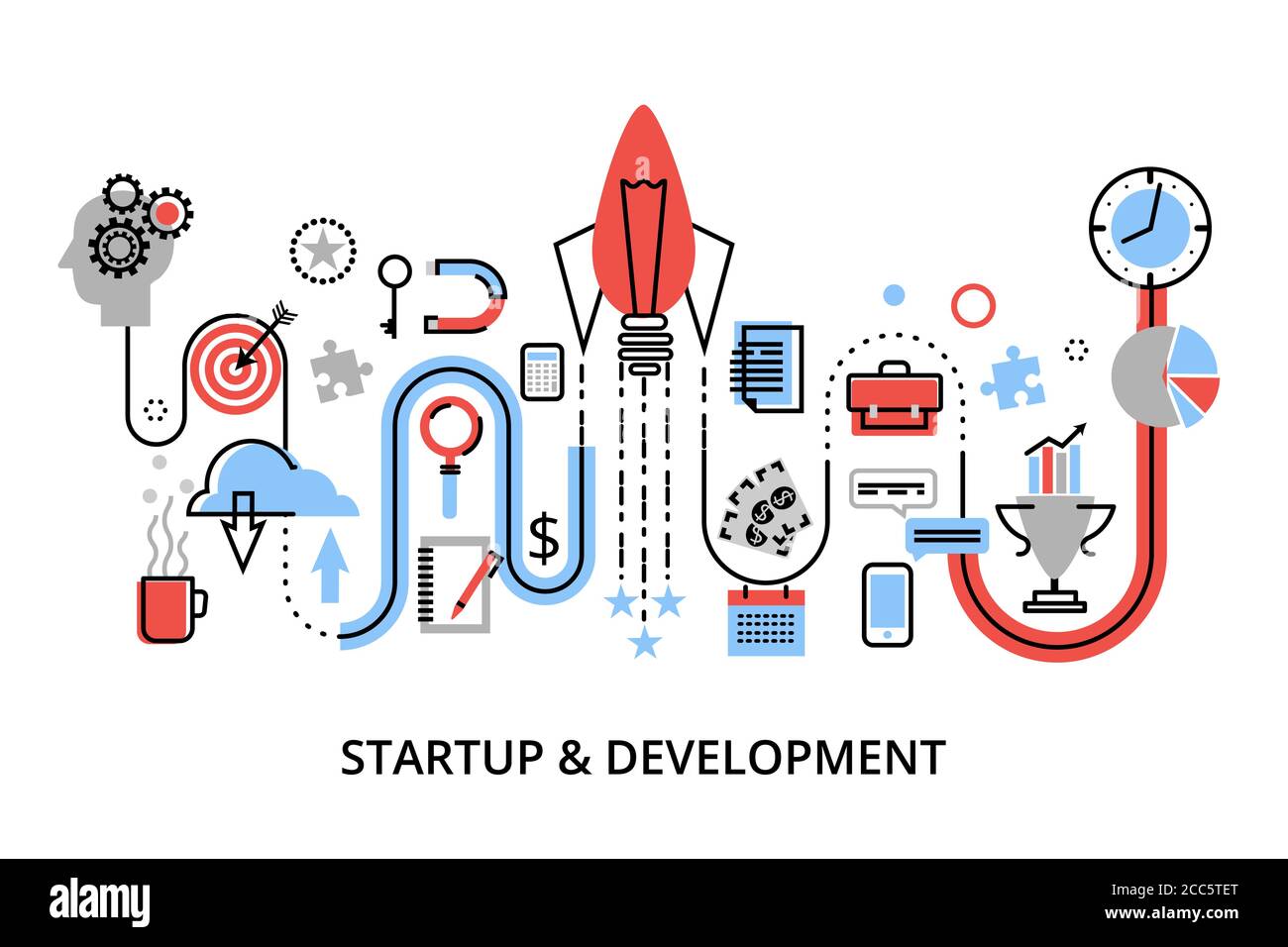 Illustrazione vettoriale di design piatto e sottile, concetti di progetto iniziale, strategia aziendale e sviluppo dell'innovazione, per desig grafico e web Illustrazione Vettoriale