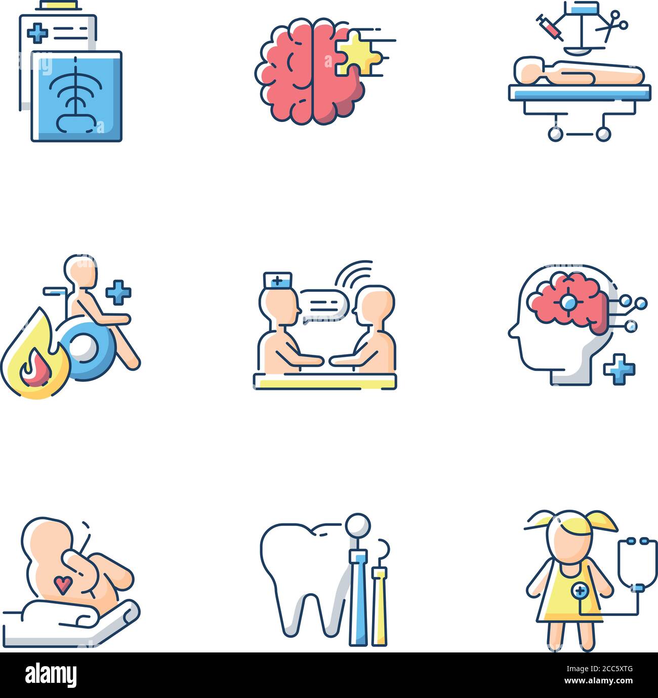Set di icone a colori RGB per i servizi sanitari Illustrazione Vettoriale