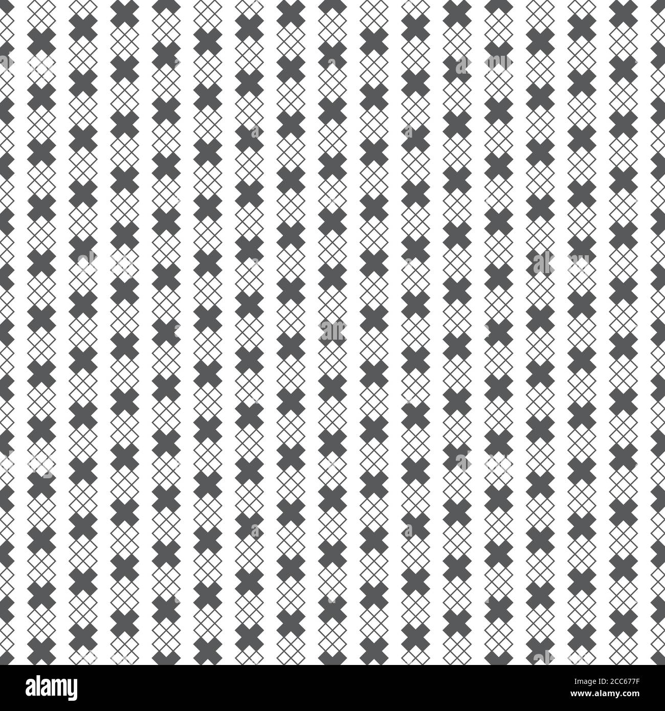 Modello senza giunture vettoriale. Struttura geometrica moderna e semplice. Strisce verticali ripetute regolarmente con rombi, diamanti, croci. Illustrazione Vettoriale