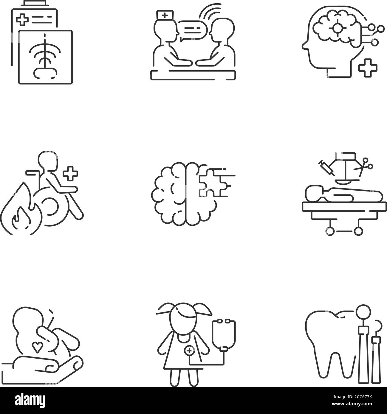 Set di icone lineari per i servizi sanitari Illustrazione Vettoriale