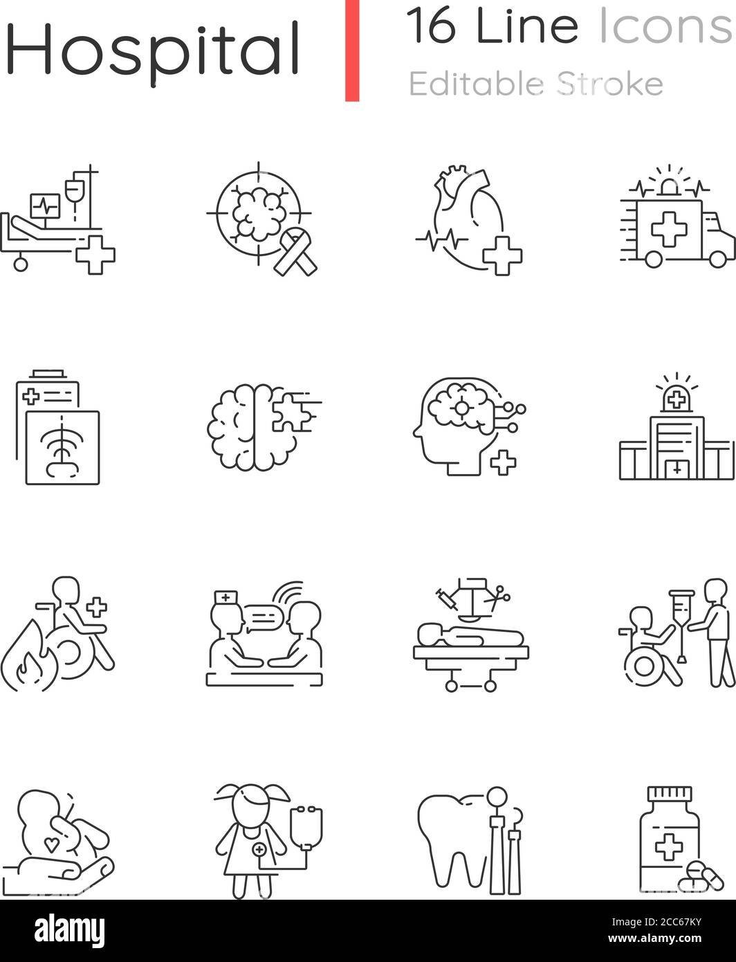 Set di icone lineari dell'ospedale Illustrazione Vettoriale