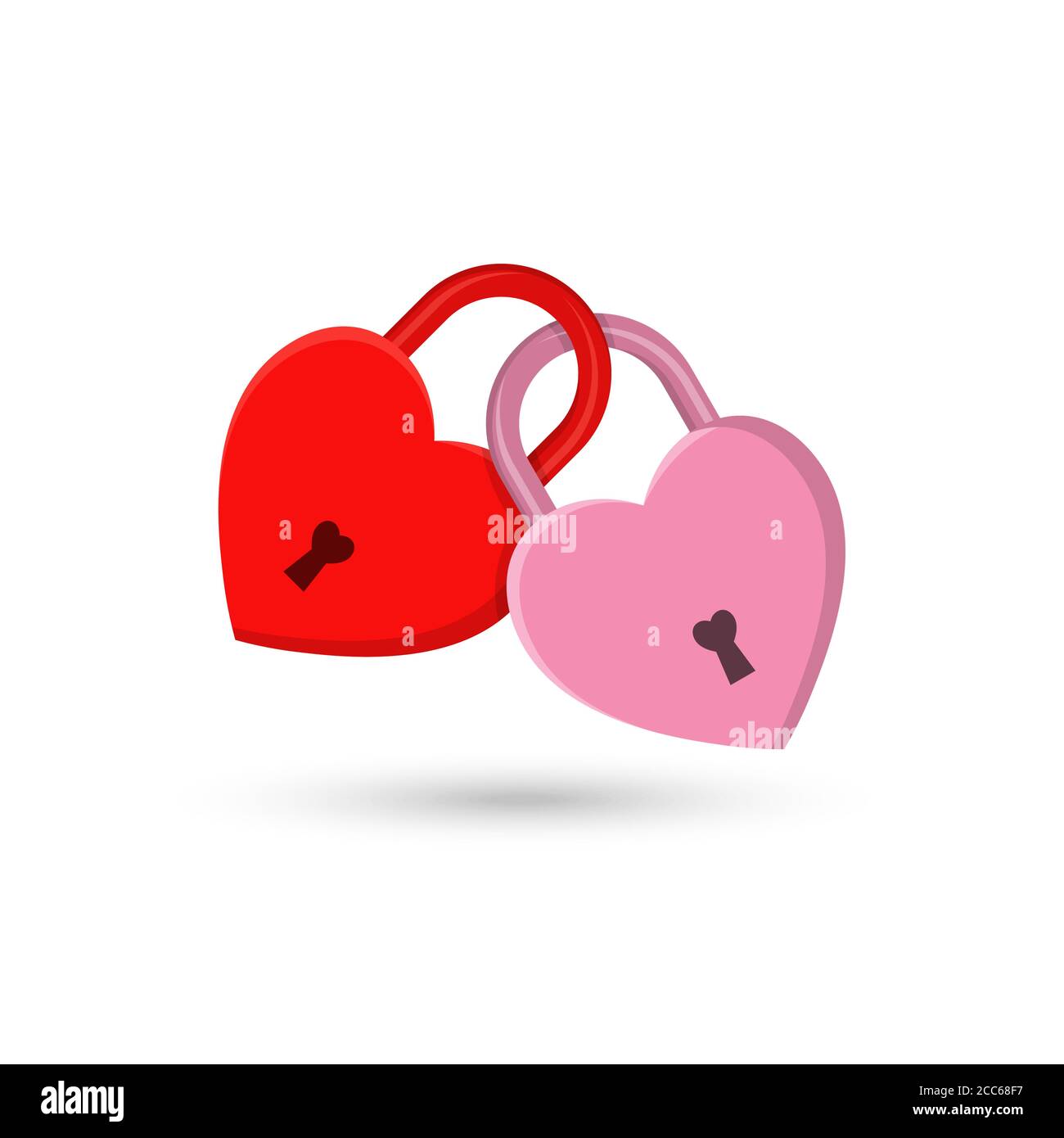 I cuori rossi e rosa fissati sotto forma di serrature. Concetto di amore, matrimonio, impegno. Stile piatto. Illustrazione vettoriale. Illustrazione Vettoriale