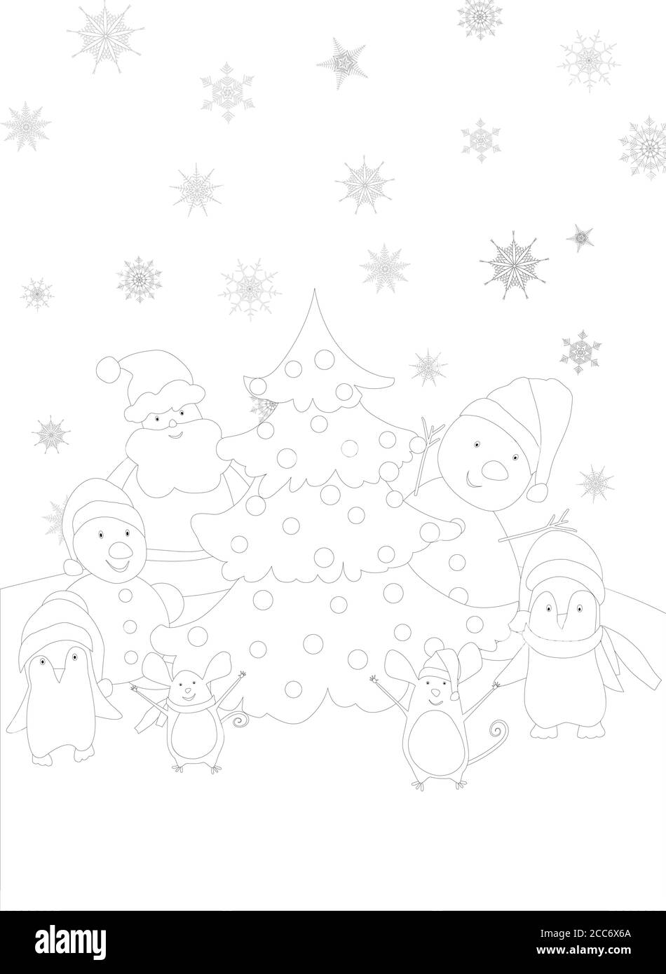 New Year o Natale carino pagina da colorare. Illustrazione Vettoriale