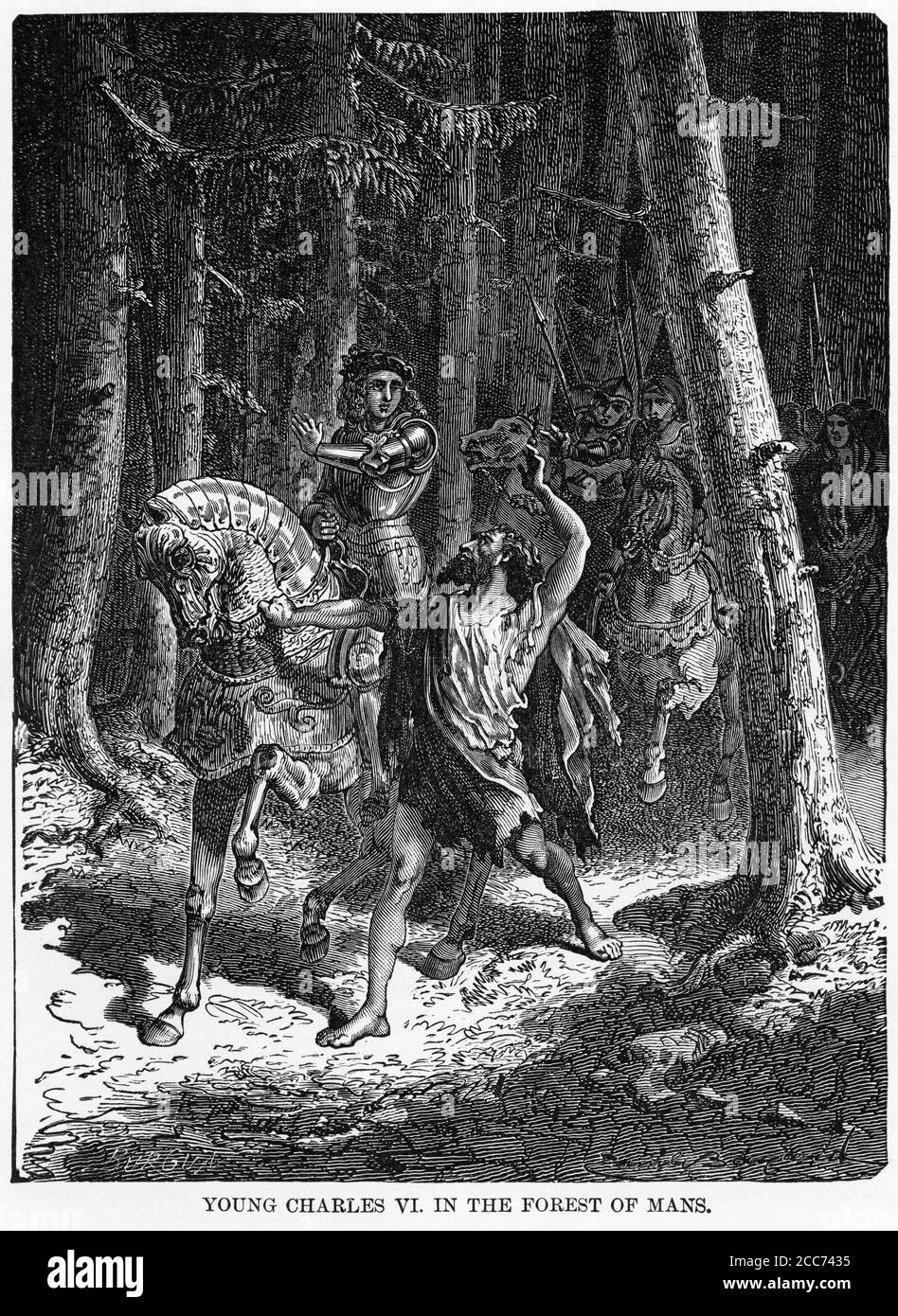 Giovane Carlo VI, nella Foresta di Mans, Illustrazione, Storia del mondo di Ridpath, Volume III, di John Clark Ridpath, LL. D., Merrill & Baker Publishers, New York, 1897 Foto Stock