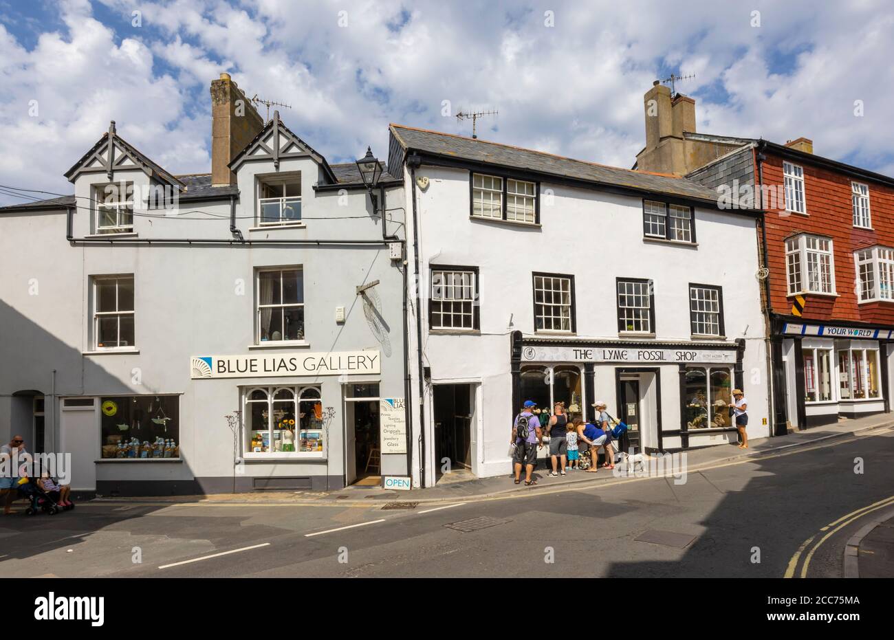 Il Fossil Shop di Lyme e Blue Lias Gallery nel centro di Lyme Regis, una popolare cittadina balneare sulla Costa Giurassica in Dorset, Inghilterra sud-occidentale Foto Stock