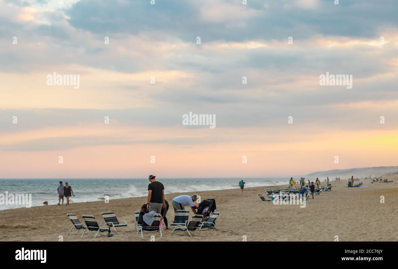 Falò sulla spiaggia di Montauk, NY Foto Stock