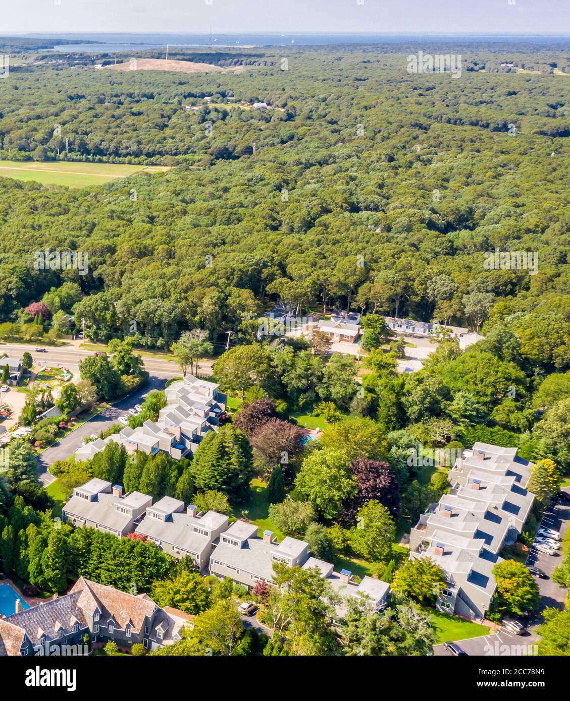 Vista aerea di East Hampton Mews e delle aree a nord, East Hampton, NY Foto Stock