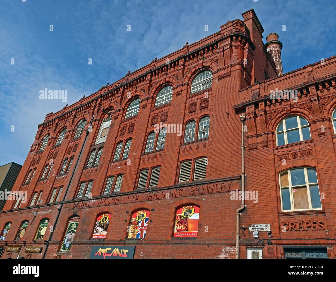 Higsons, fabbrica di birra Cains, 39 Stanhope St, Liverpool, Merseyside, Inghilterra, Regno Unito, L8 5RE Foto Stock