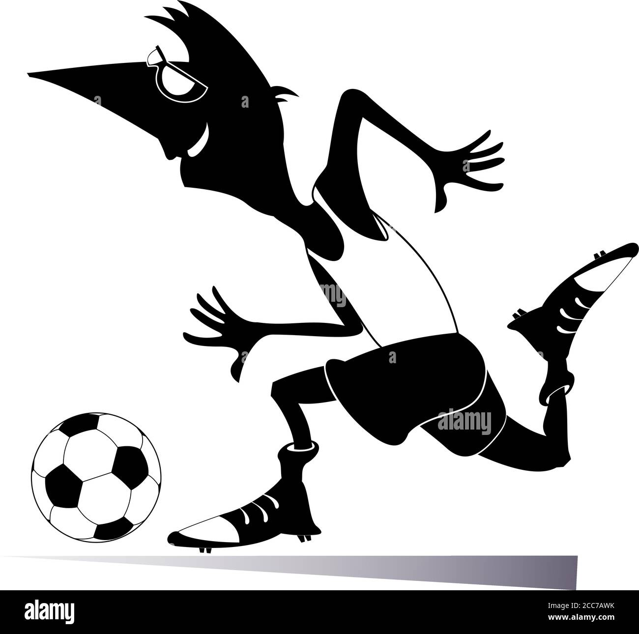 Un giovane sorridente che gioca a un'illustrazione del calcio. Il giocatore  di football dei cartoni animati calcia una palla nera su bianco Immagine e  Vettoriale - Alamy