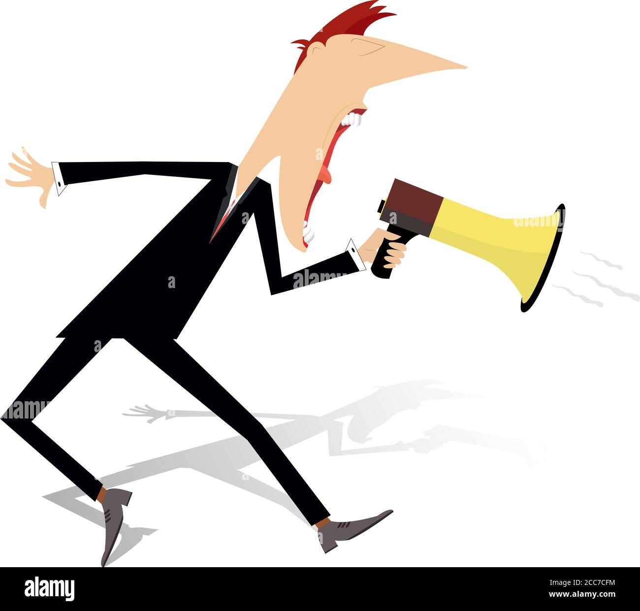 Uomo, megafono e notizie isolato illustrazione. Cartoon uomo con megafono rende l'annuncio isolato su bianco Illustrazione Vettoriale