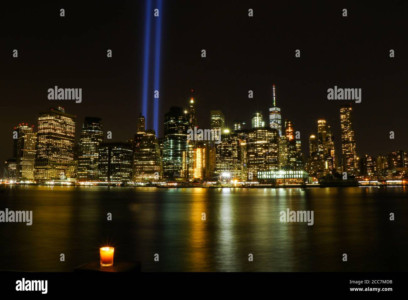 11 settembre Memorial e tributo luci a New York City. Foto Stock