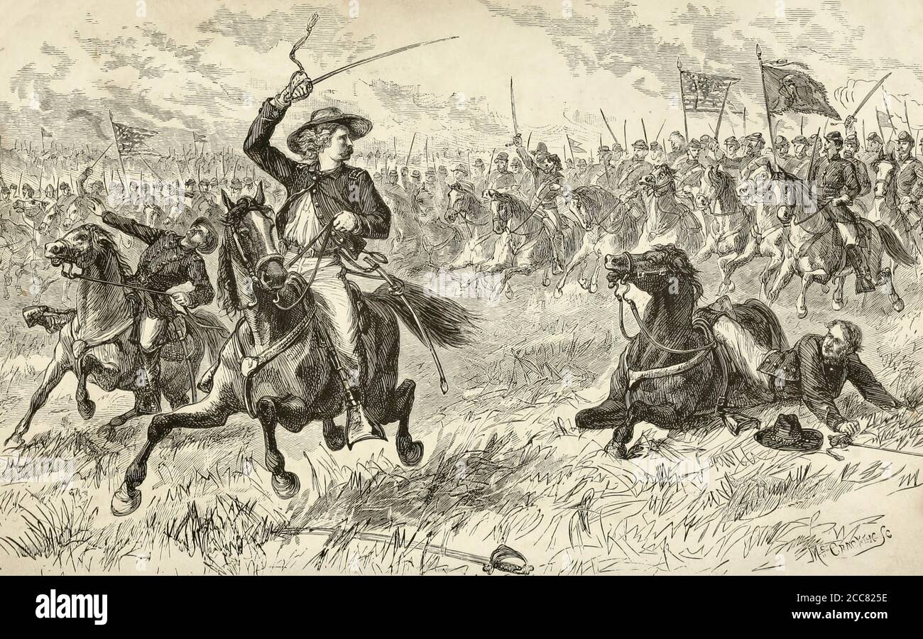 Custer generale alla battaglia di Aldie durante gli americani Guerra civile Foto Stock