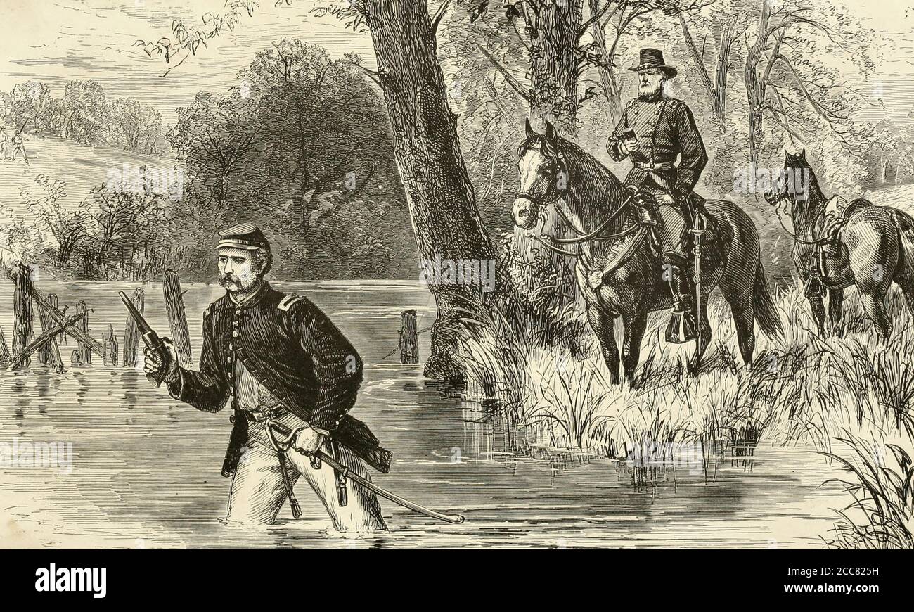 George Armstrong Custer guastò il fiume Chickahominy durante l'americano Guerra civile Foto Stock