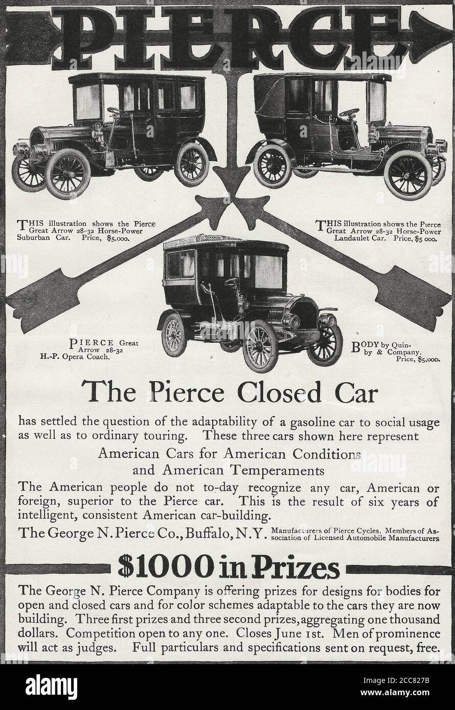 Pubblicità per la Pierce CLOSED Car, circa 1920 Foto Stock