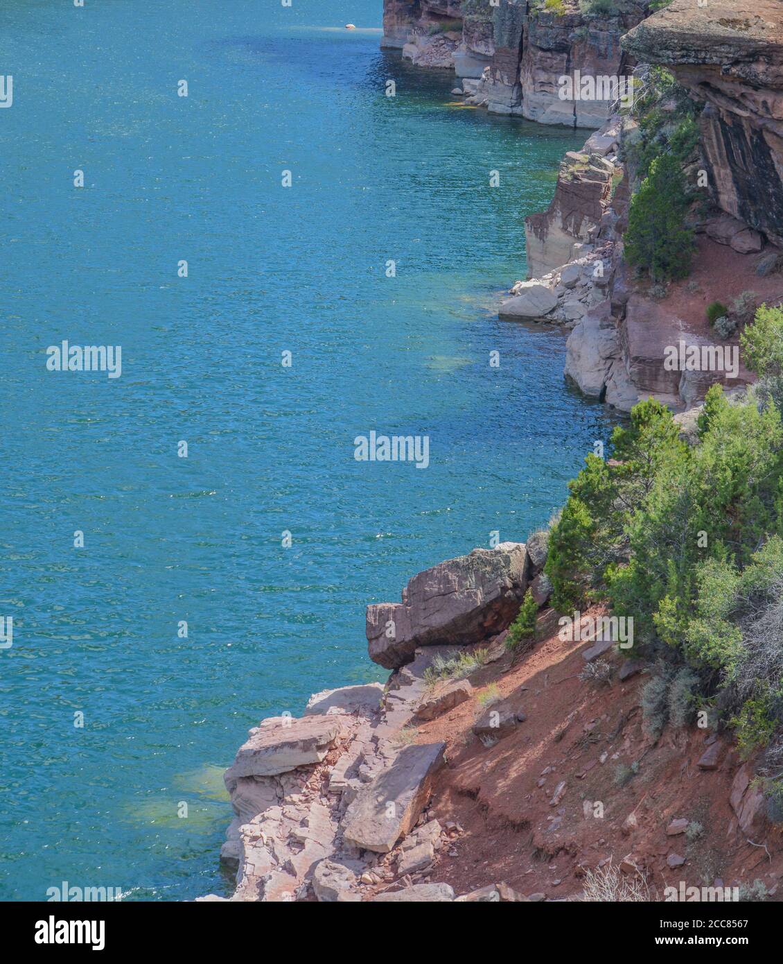 Il meraviglioso fiume verde cinto da mura che scorre attraverso la Flaming Gorge National Recreation Area di Ashley National Forest, Utah Foto Stock