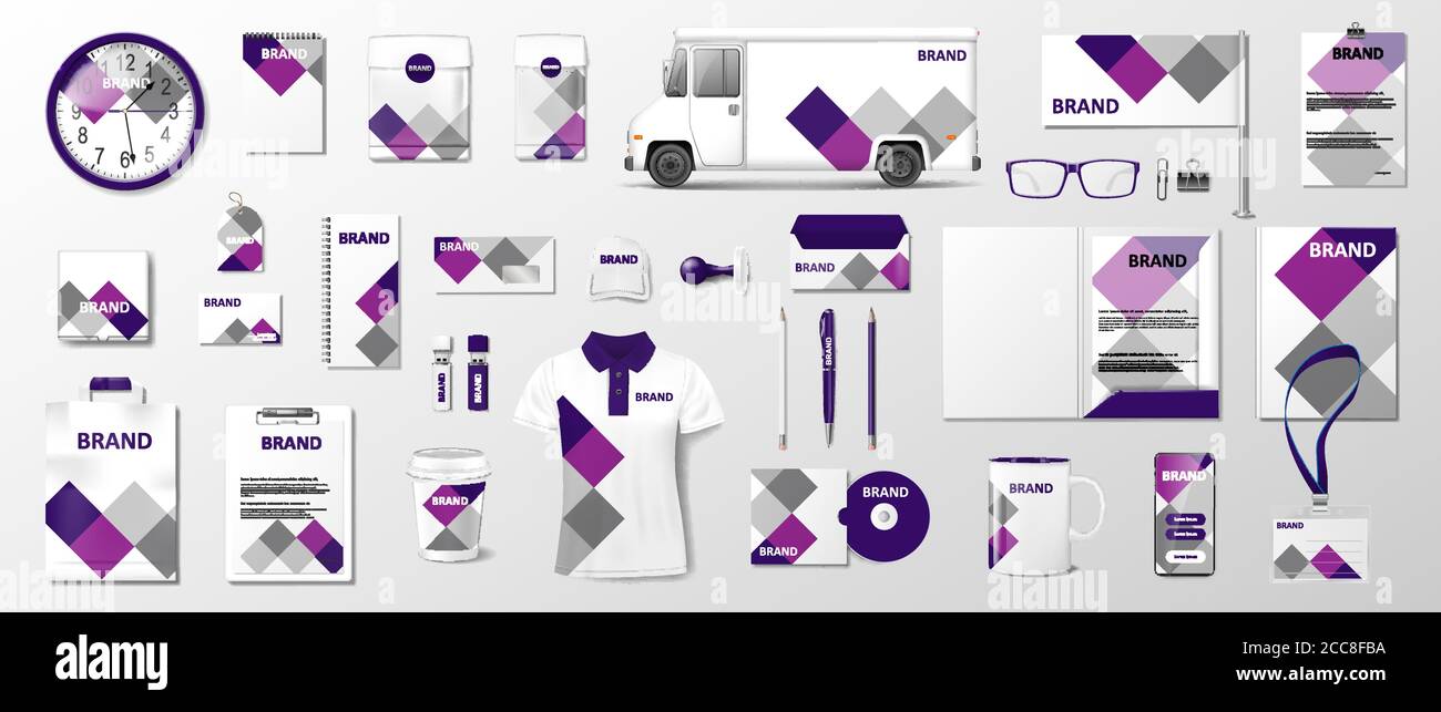 Branding corporate identity design modello. Cartoleria moderna mockup per il negozio con la moderna struttura blu. Stile business articoli di cancelleria e documentazione Illustrazione Vettoriale