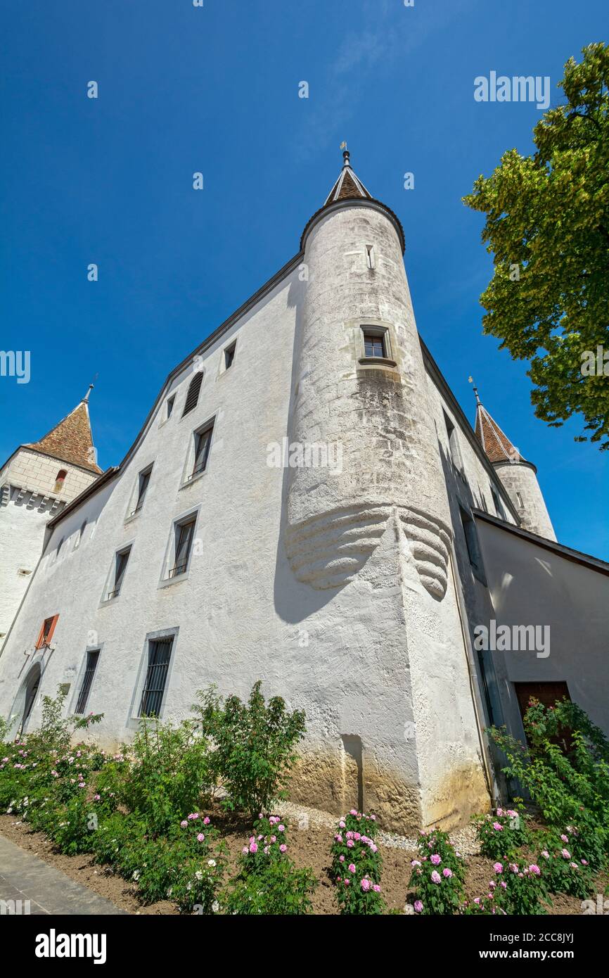 Svizzera, Vaud Canton, Nyon, Place du Chateau, Castello Foto Stock