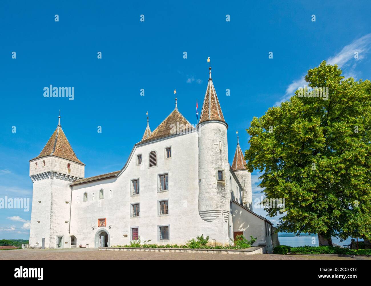 Svizzera, Vaud Canton, Nyon, Place du Chateau, Castello Foto Stock
