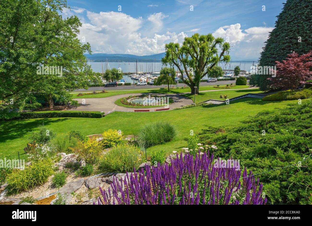 Svizzera, Canton Vaud, Nyon, Parc du Bourg de Rive, marina, Lago di Ginevra Foto Stock