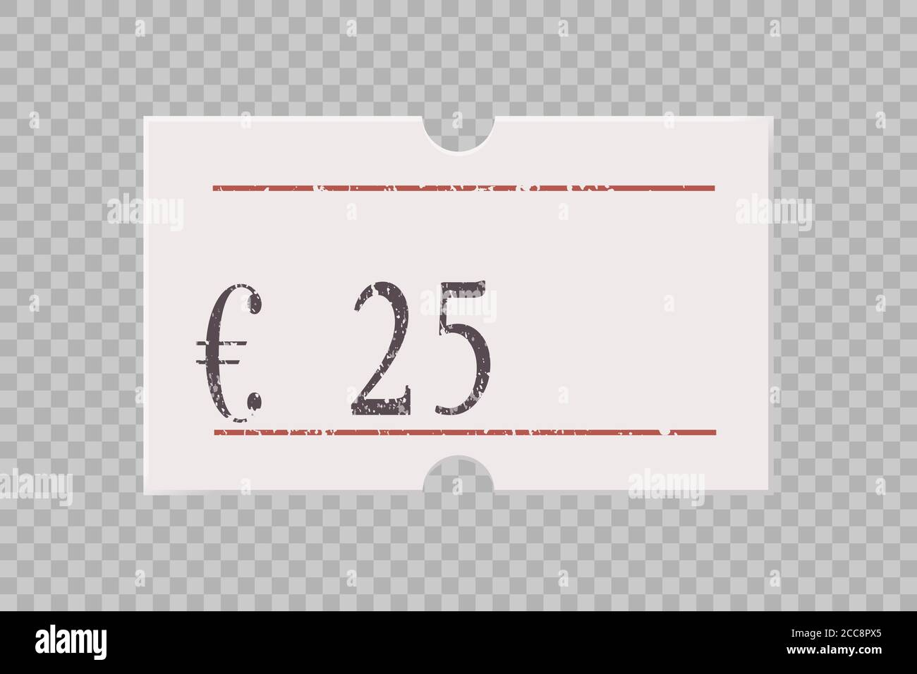 Etichetta prezzo euro con numeri di cifre isolati su sfondo trasparente. Adesivo cartaceo, etichetta, badge per prodotti e prodotti diversi. Vettore realistico Illustrazione Vettoriale