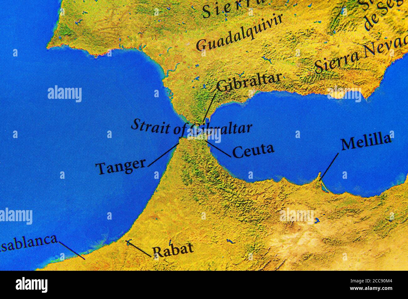 Mappa geografica dello stretto europeo di Gibilterra Foto stock - Alamy